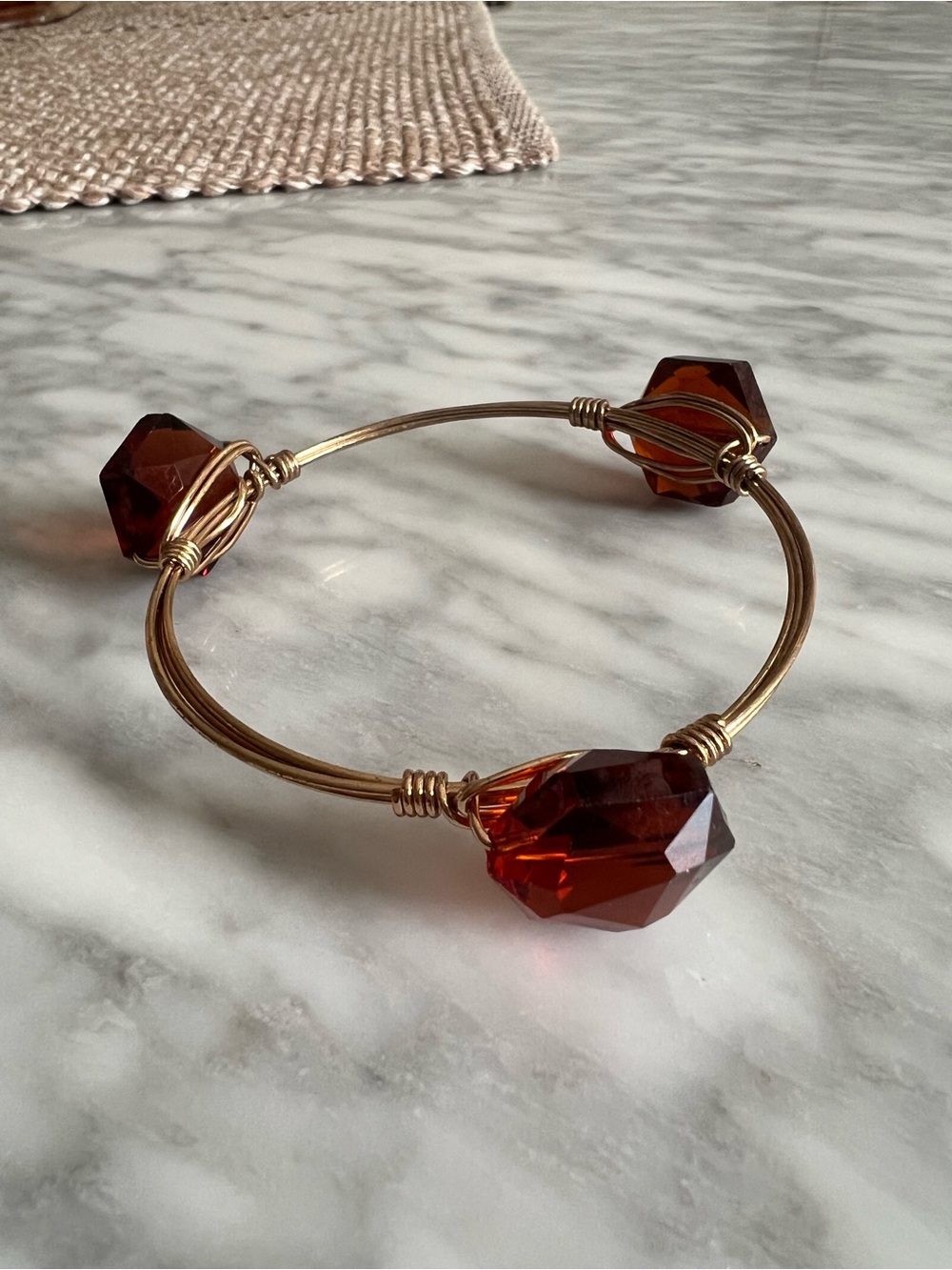 Gold Bracelet with Deep Amber Faceted Beads
